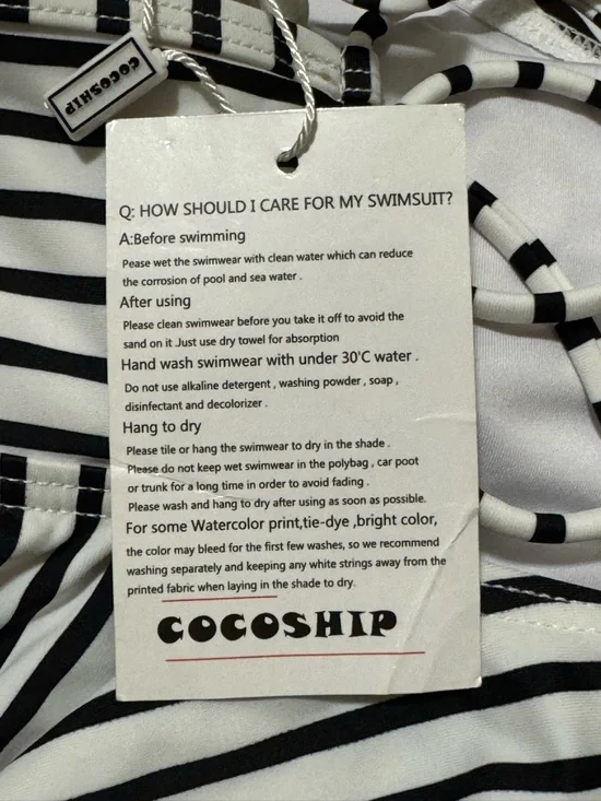 COCOSHIP NWT Black White Striped Peplum Bikini Swim Top Women’s Small - Picture 3 of 4